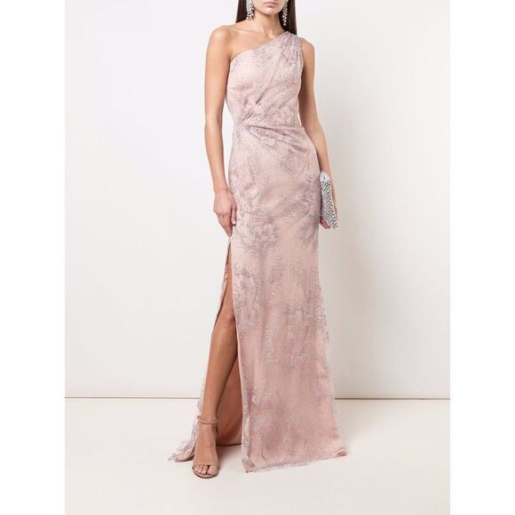 Marchesa Notte Tulle One Shoulder Flocked Glitter Gown US0 - Picture 1 of 12